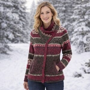 Royal Robbins Alpaca Blend Fair Isle Button Down Sweater Cozy Winter Cardigan